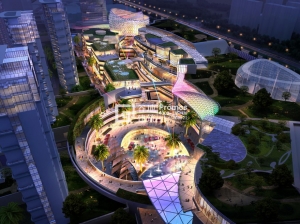 商業(yè)廣場(chǎng)夜景鳥(niǎo)瞰效果圖